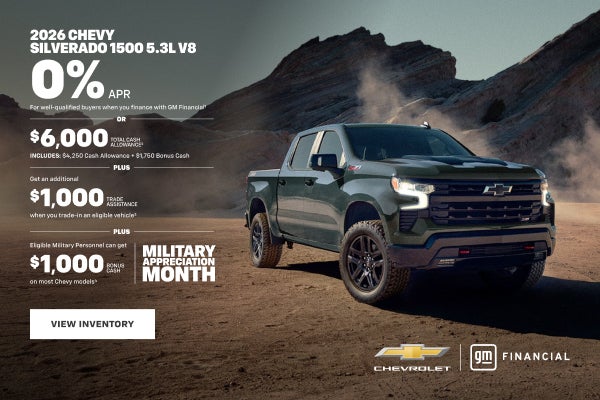 2026 Chevy Silverado 1500 5.3L V8. 0% APR For well-qualified buyers when you finance with GM Fina...